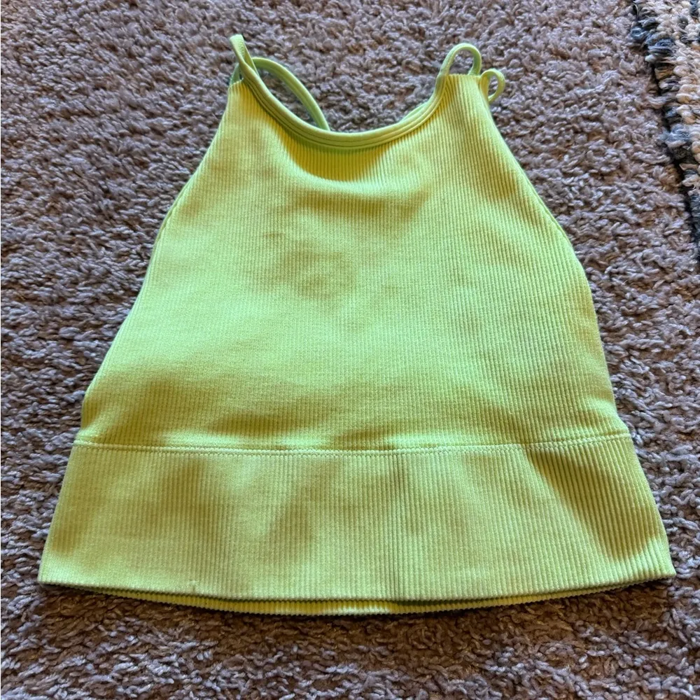 Hollister Neon Yellow Ribbed Sports Bra Tank Top - Image 2