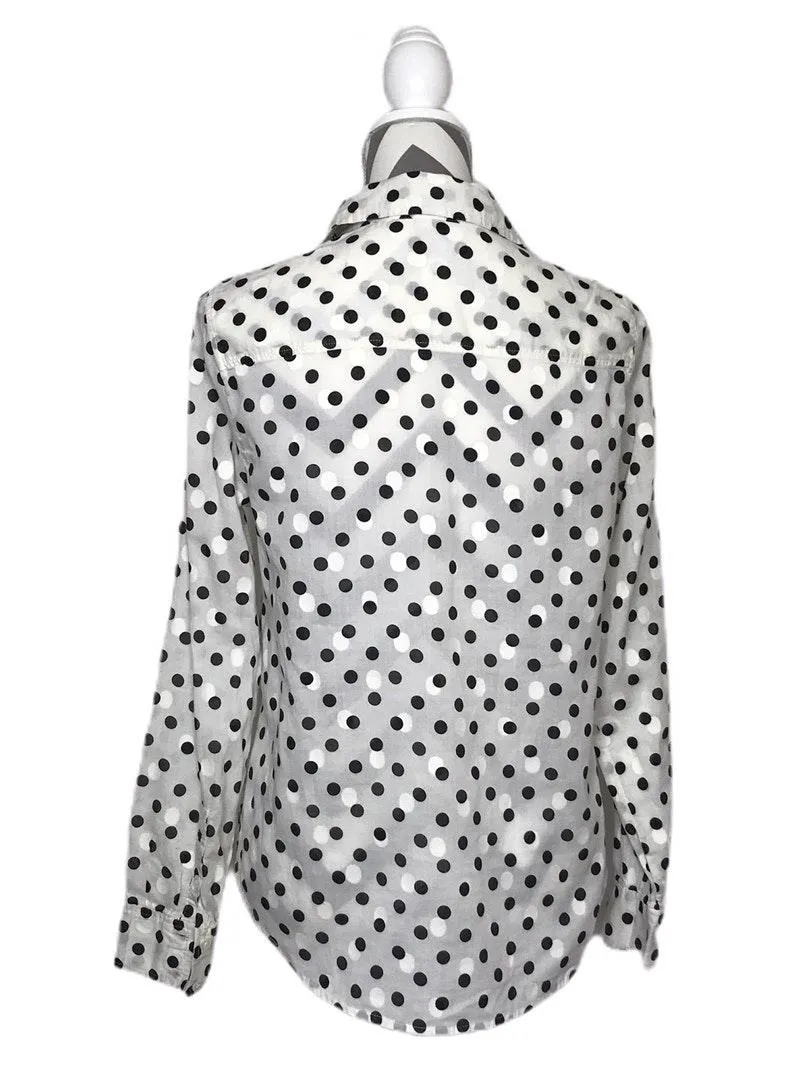 J. Crew-Black & Cream Polka Dot Shirt-XS   - Image 2