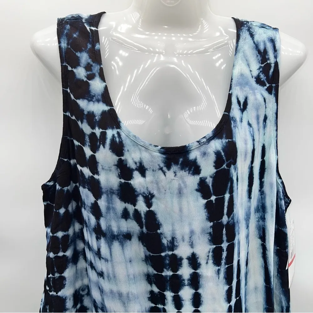 Karen Kane Tie-Dyed Tank Top w/Side Knot in Navy/Light Blue Asymmetric Hem-XS - Image 2