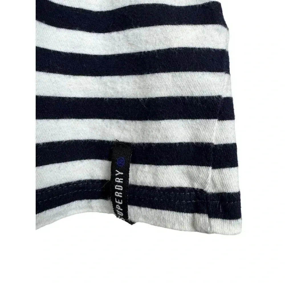 Superdry JPN Nordic Half Sleeve Top S Striped Blue White Glitter Spell Out Logo - Image 5