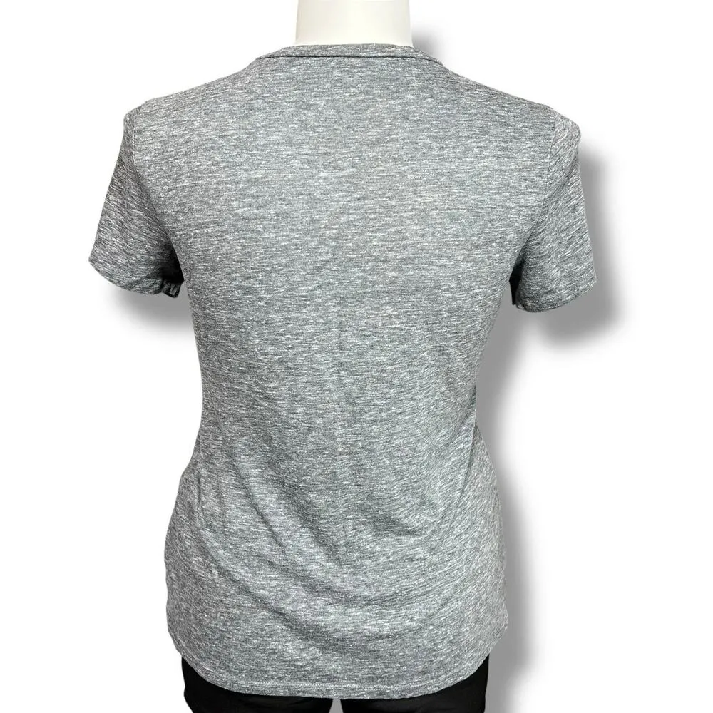 Old Navy Womens T Shirt Top Graphic Print Short Sleeve V Neck Gray Teal Large - Image 3