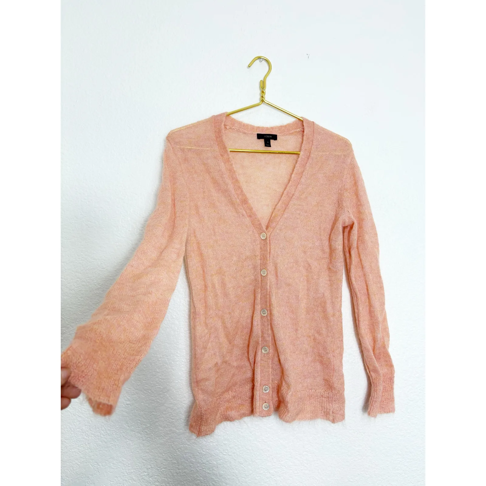 J. Crew Mohair Boyfriend Cardigan Sweater Small Peach Lightweight B5228 Preppy Pink - Image 9