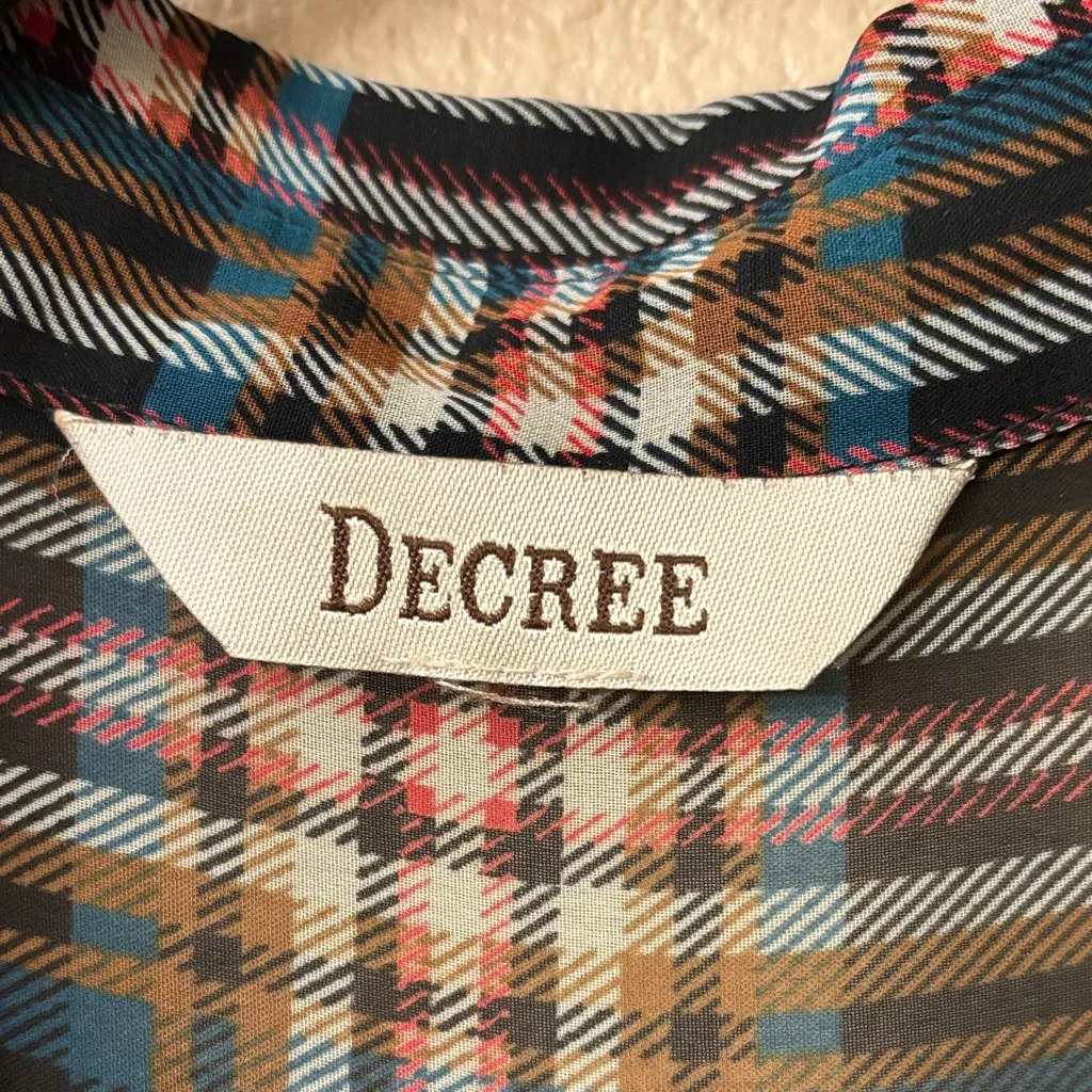 Decree LARGE Semi-Sheer Multicolor Plaid Button Down Shirt Roll Tab Long Sleeves - Image 3