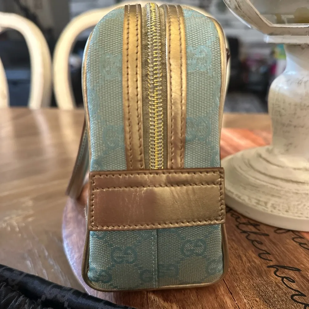 Gucci GG emerald blue and gold handbag - Image 4