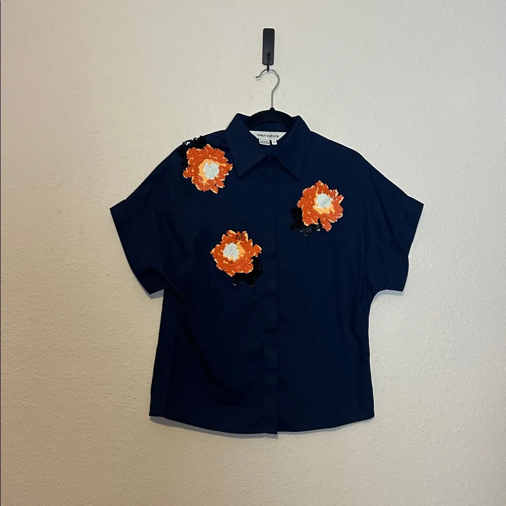Anthropologie Dhruv Kapoor Floral Beaded Button down Shirt Size XS Blue - Image 2