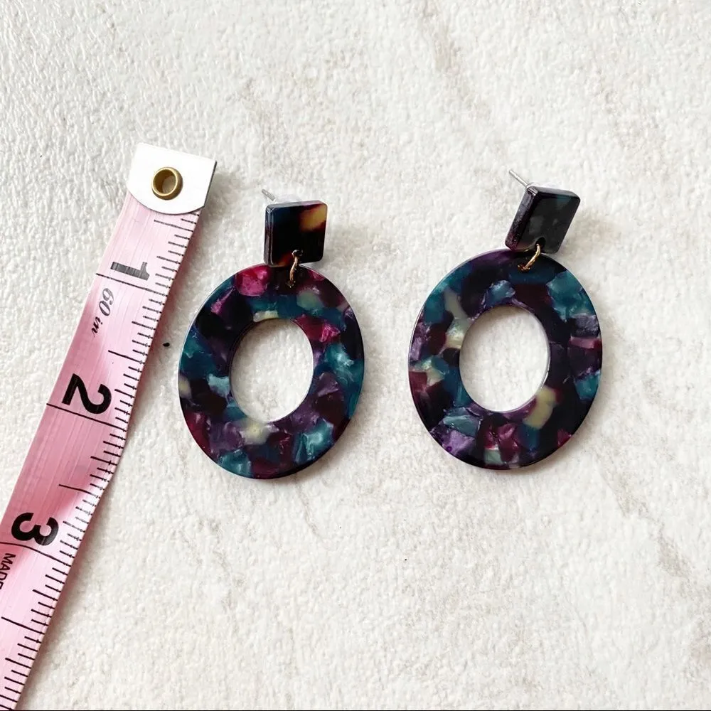 Peacock Tortoise Acrylic Earrings Purple - Image 4