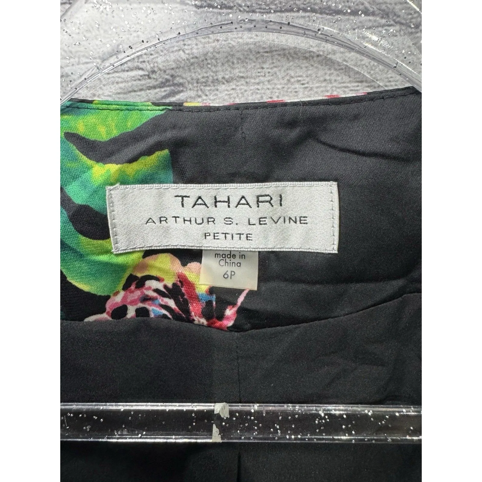 Tahari ASL Women's Palm-Print Tie-Sleeve BLAZER 6p Black/Pink/Green - Image 3