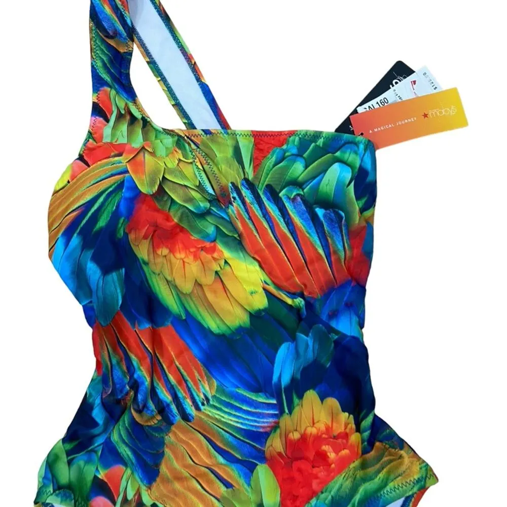 ABS by Allen Schwartz Tropical Parrot Feather Print Swimsuit 8 M - Image 2