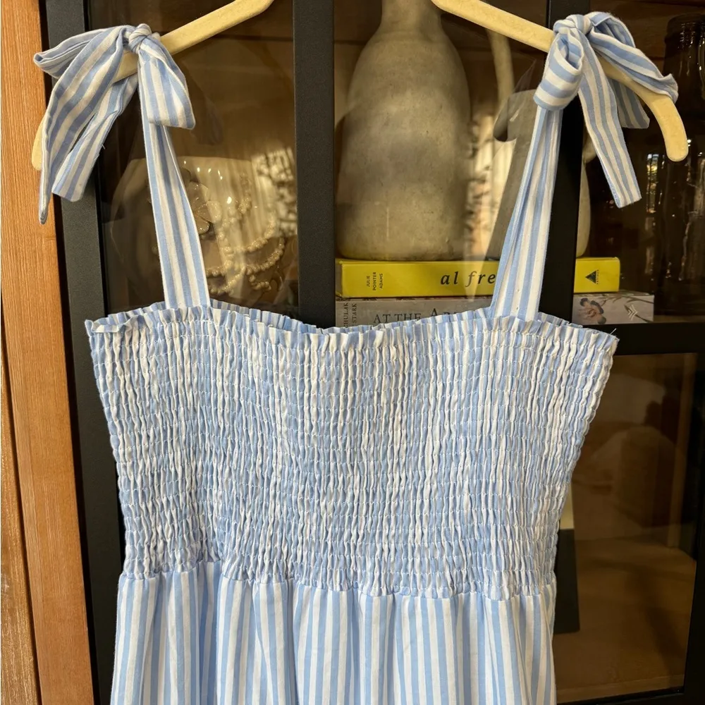 Caitlin Covington x  maxi dress tiered bows striped seersucker smocked - Image 4