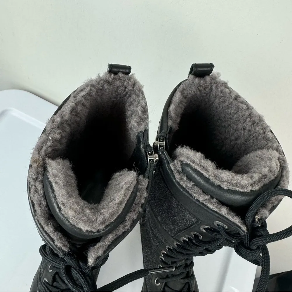 UGG Elvia Black Leather Waterproof Boots Sz 6 Knee High Lace Up Wool Lined - Image 15