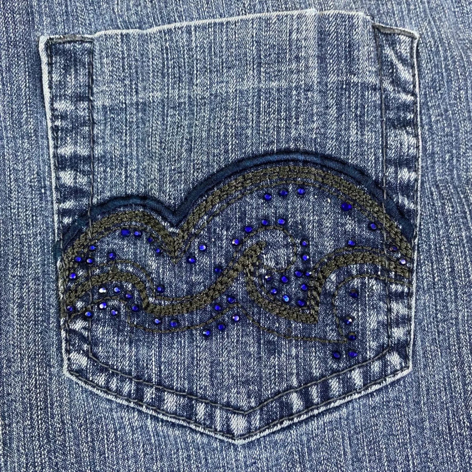 Westport Petite Blue Denim Flare Women's Jeans Embellished Back Pockets *No Tag Size 28 - Image 7