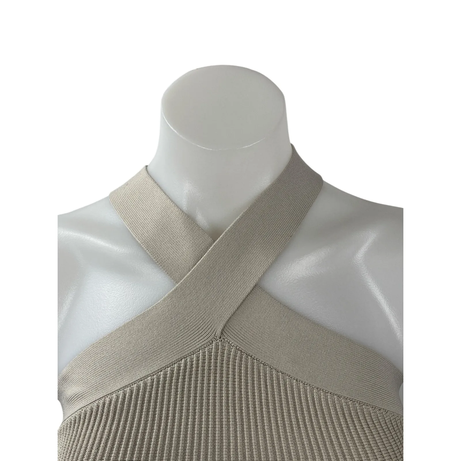 Aritzia Babaton Women's Beige Ribbed Knit Sculpt Sleeveless Crop Top Size XS - Image 2