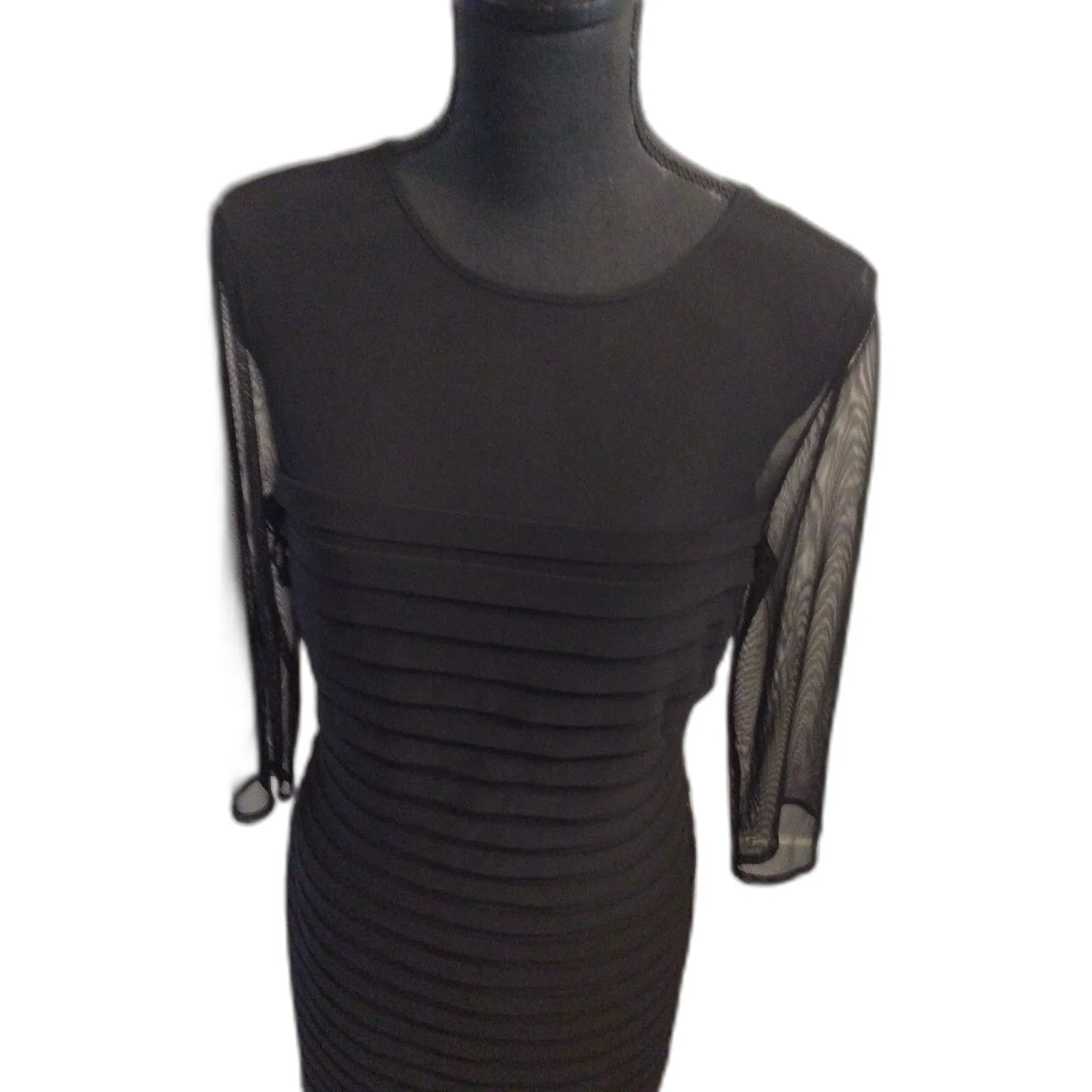 Adrianna Papell Black Sheer Neckline 3/4 Sleeve Cocktail Shutter Pleat Sheath 12 - Image 7
