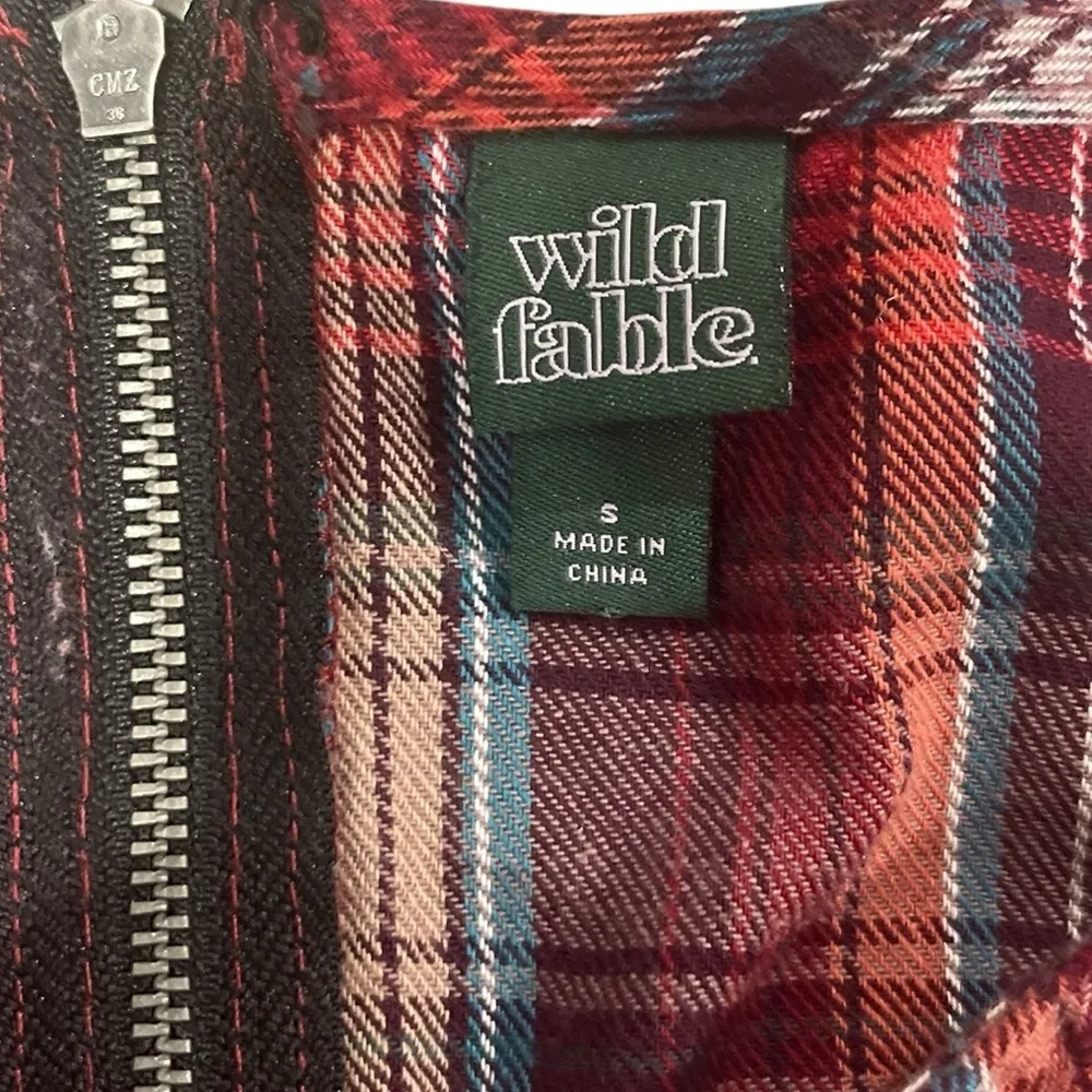 Wild Fable Dark Academia Plaid Flannel Jumper Exposed Back Zipper Small Cotton - Image 4