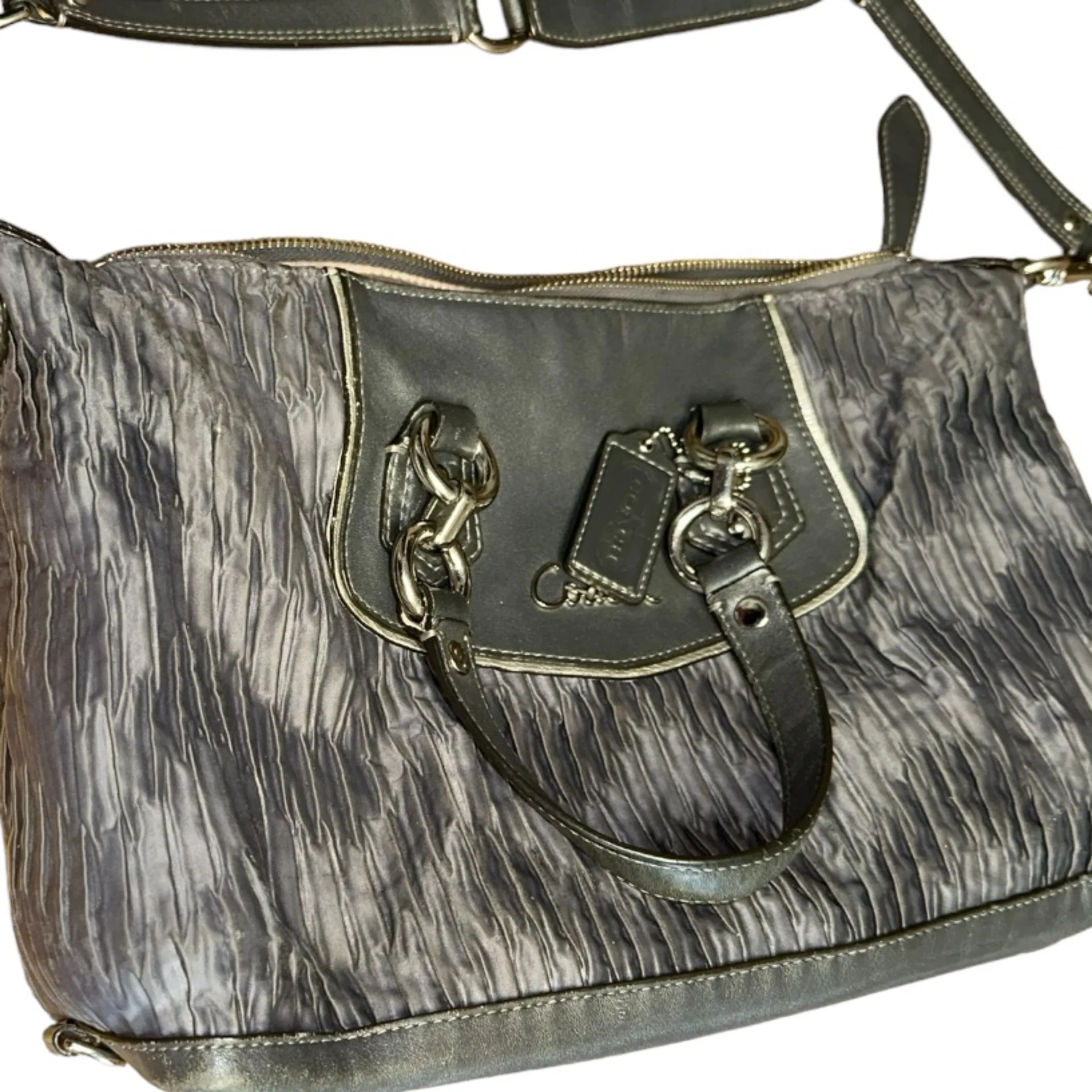 COACH • Ashley Gathered Sateen/Leather Grey Satchel Bag Purse • F20084 - Image 13