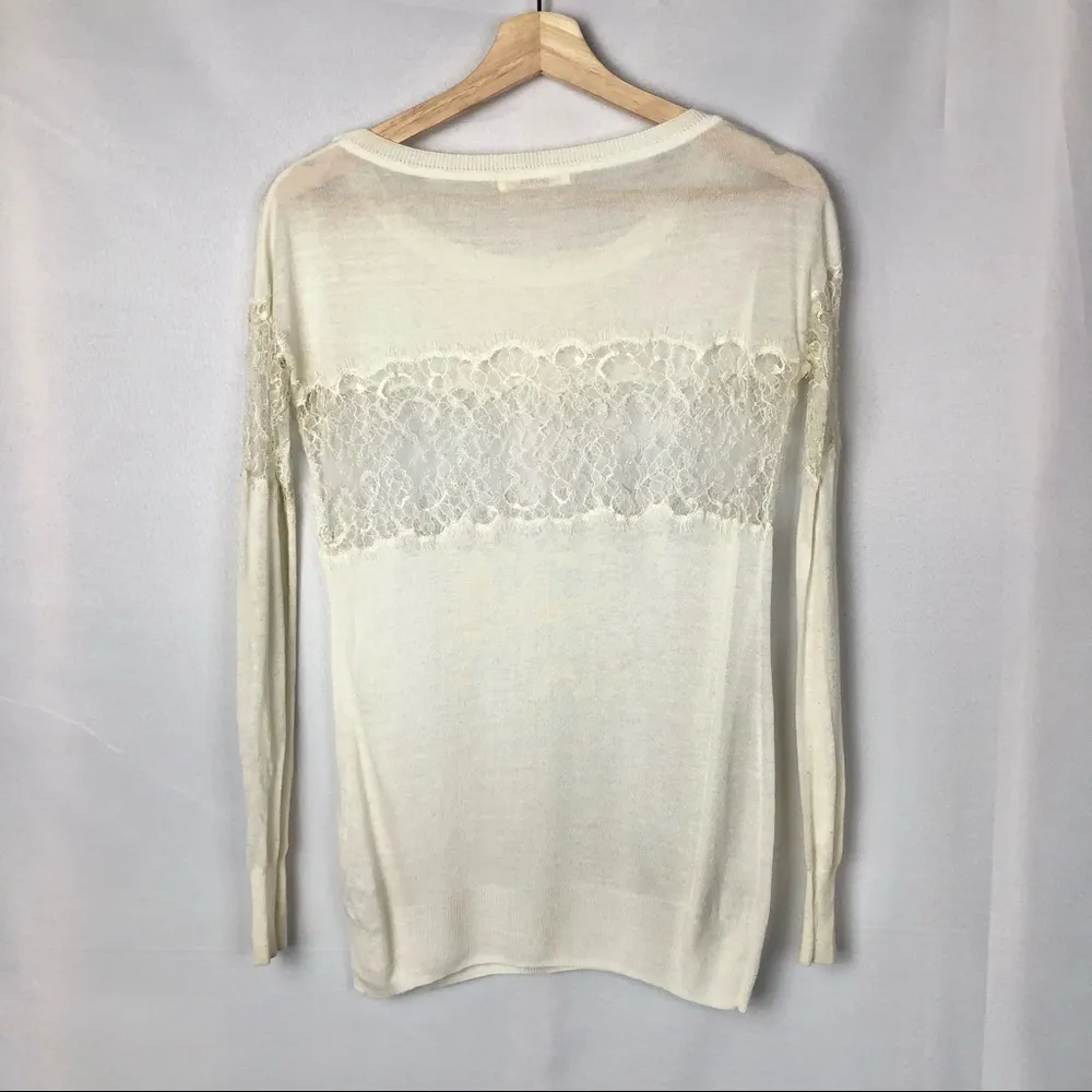 Boutique Snidal Lace Stripe Crew Neck Pullover Sweater S - Image 2