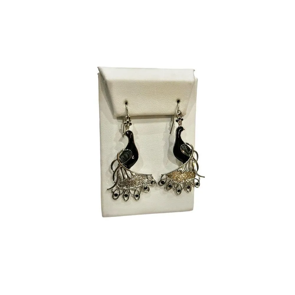 Peacock silver and black enamel earrings - Image 6
