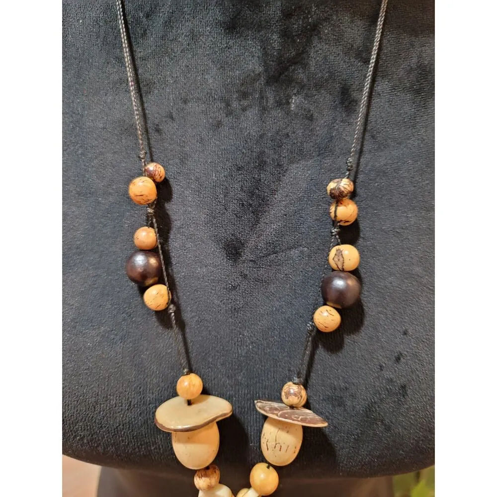 Women's Long Tribal Style Beaded Necklace With Natural Wood And Seed Beads Gold - Image 5
