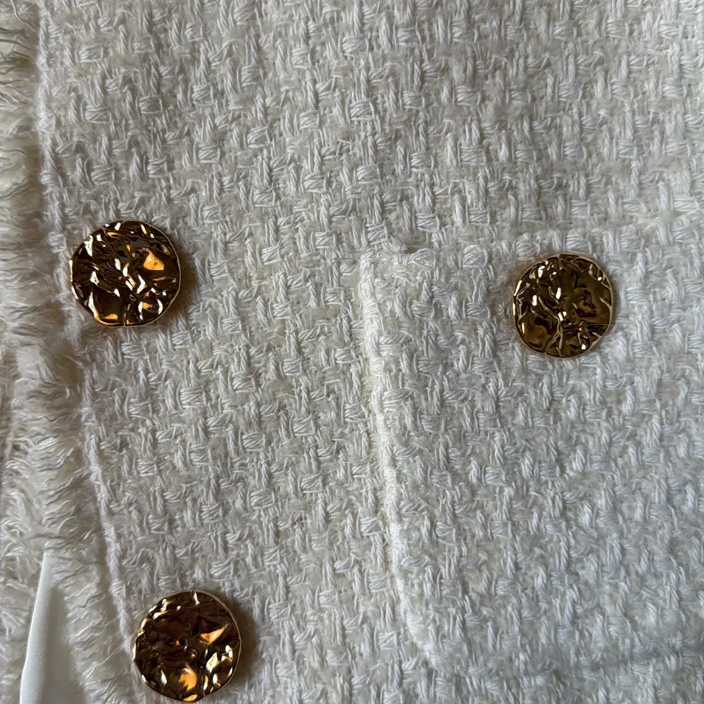 Mango White Tweed Jacket with Gold Buttons - Image 3
