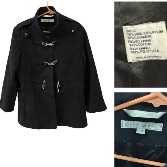 Wool And Cashmere Vintage Larry Levine 3 Quarter Sleeve Peacoat Size 10 Medium - Image 2