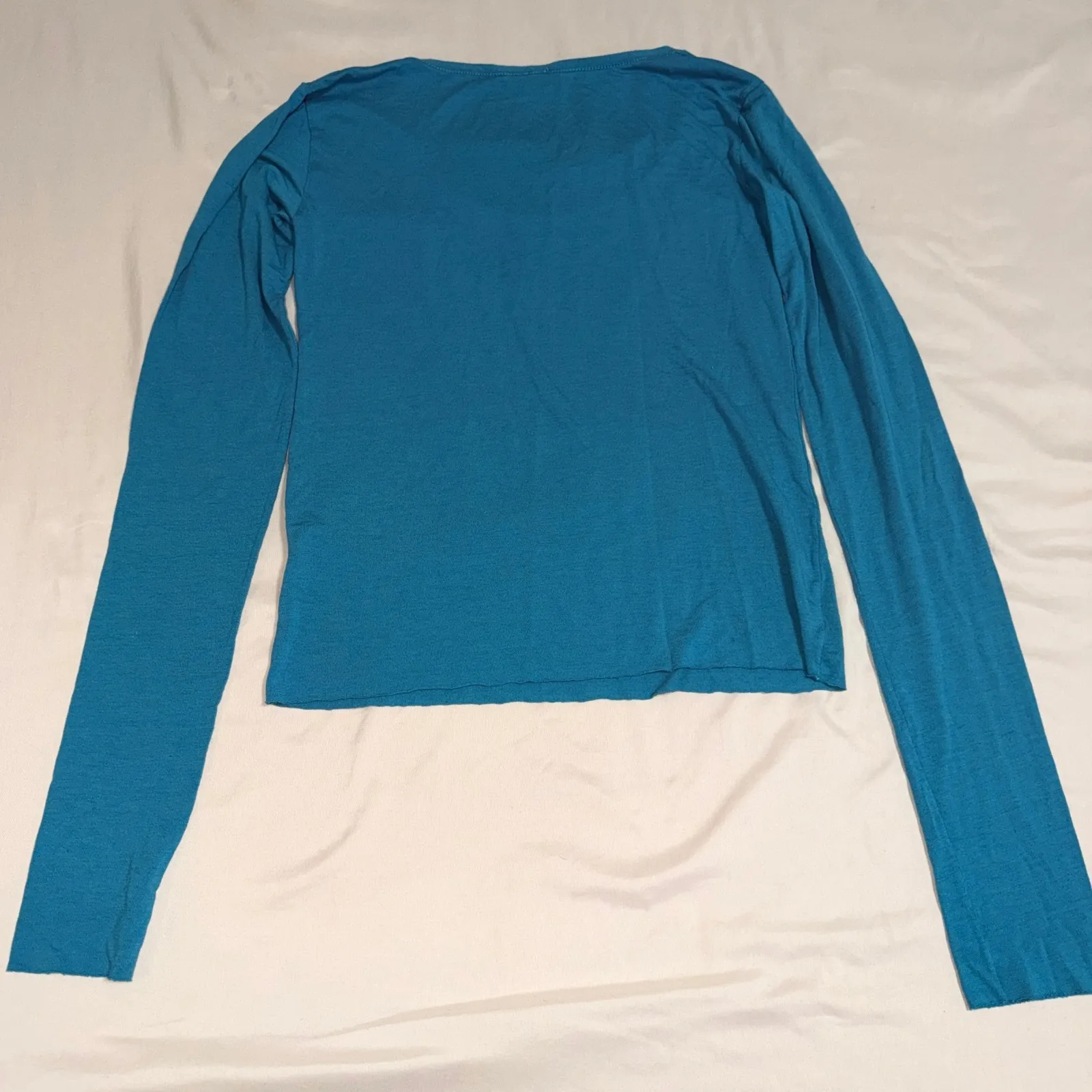 Farm Rio Teal Blue Tank Top Long Sleeve Scoop Neck Casual Women Size Medium Crop - Image 2