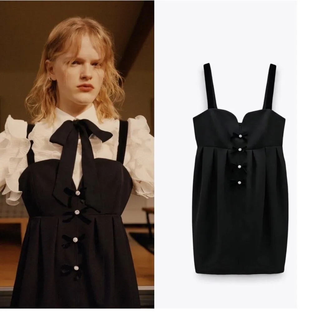 ZARA NWT  Bow Mini Babydoll Dress XS Black - Image 8