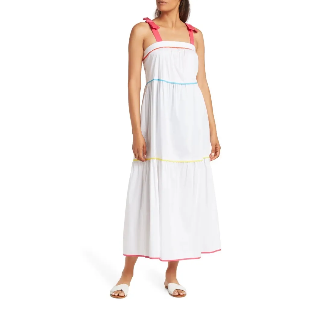 NWT C.Wonder X Nordstrom Bow Strap Tiered Maxi Dress Bohemian Colorblock Pink Size L - Image 3