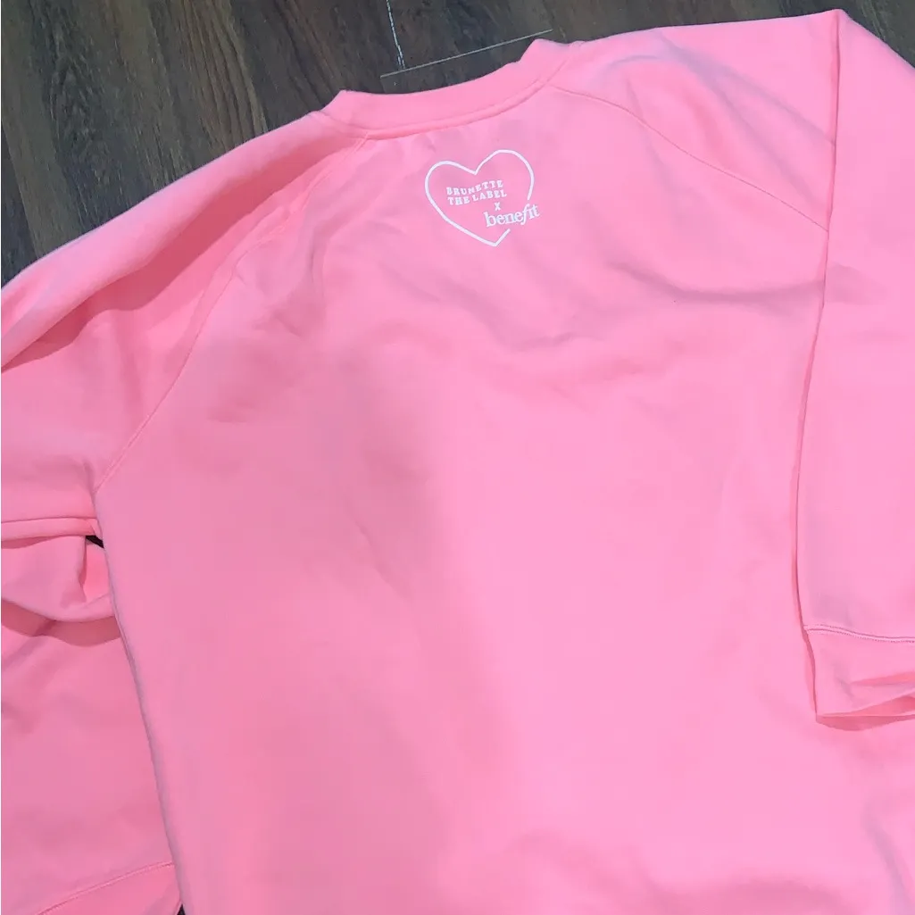 Brunette The Label x benefit cosmetics collab pink sweatshirt casual cozy fall Size XL - Image 5