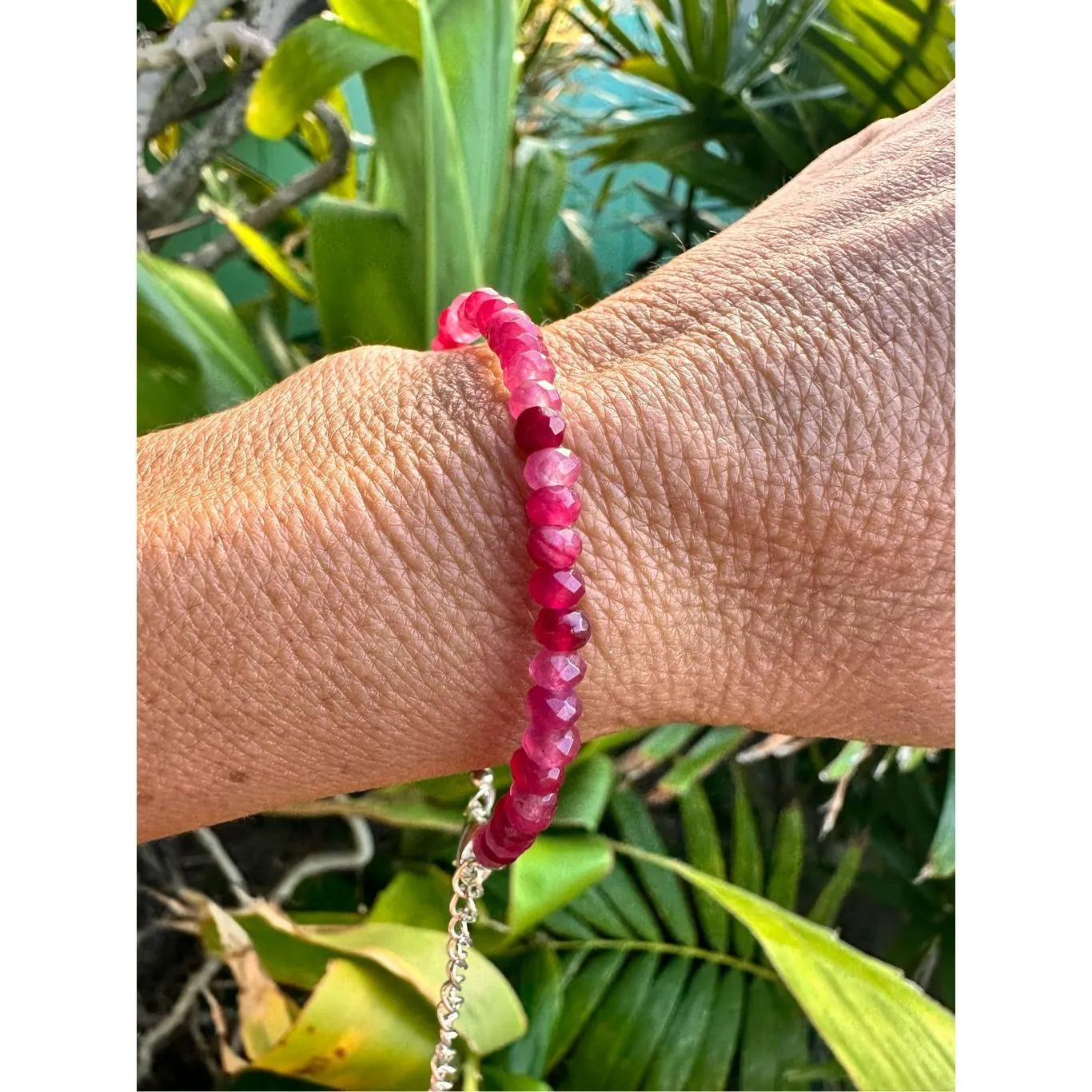 141A. Pink Tourmaline Rondelles Bracelet Anklet, Birthstone Gemstone - Image 2