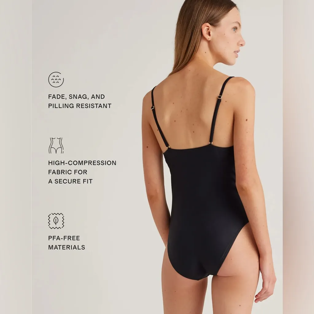 NWT Quince Italian Cami One-Piece Swimsuit LONG TORSO – Black, Size M - Image 4