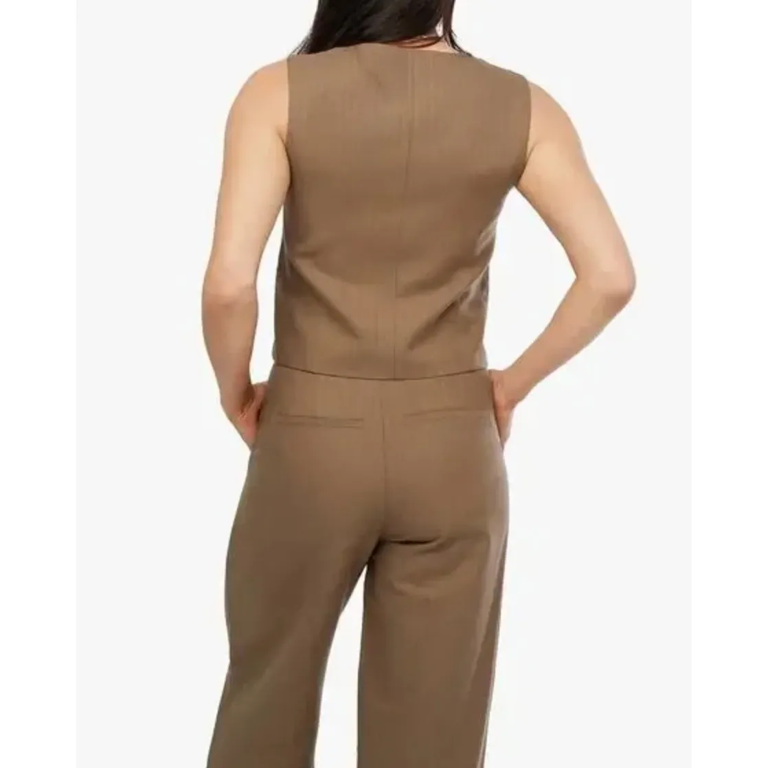 WeWoreWhat Suit Vest Pant Set Pinstripe Brown Wide Leg Tailored XS/0 NWT - Image 3