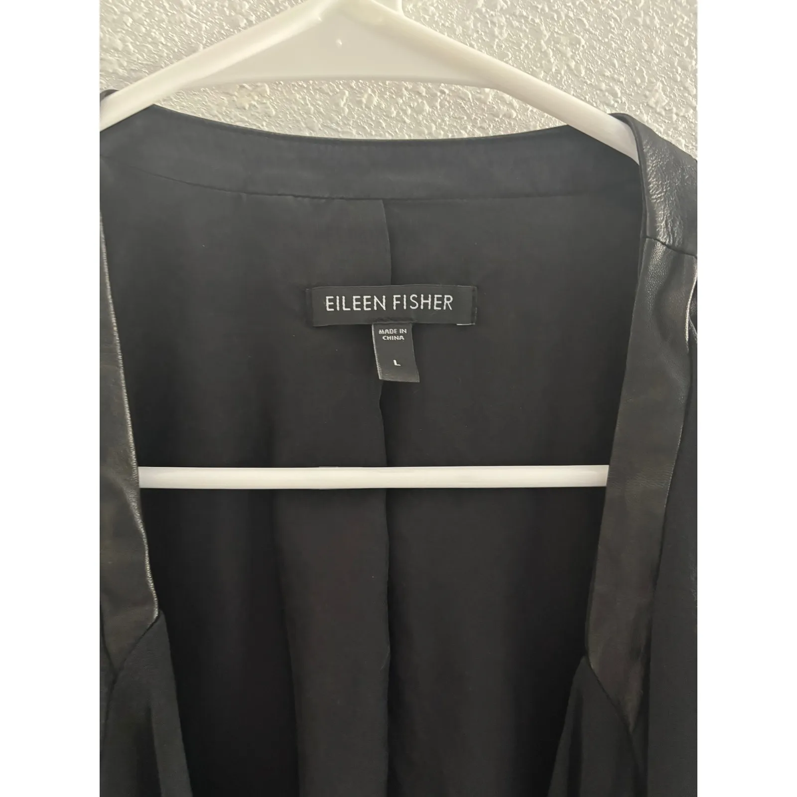 Eileen Fisher Georgette Crepe Jacket Womens Large Black Silk Leather Sustainable - Image 4