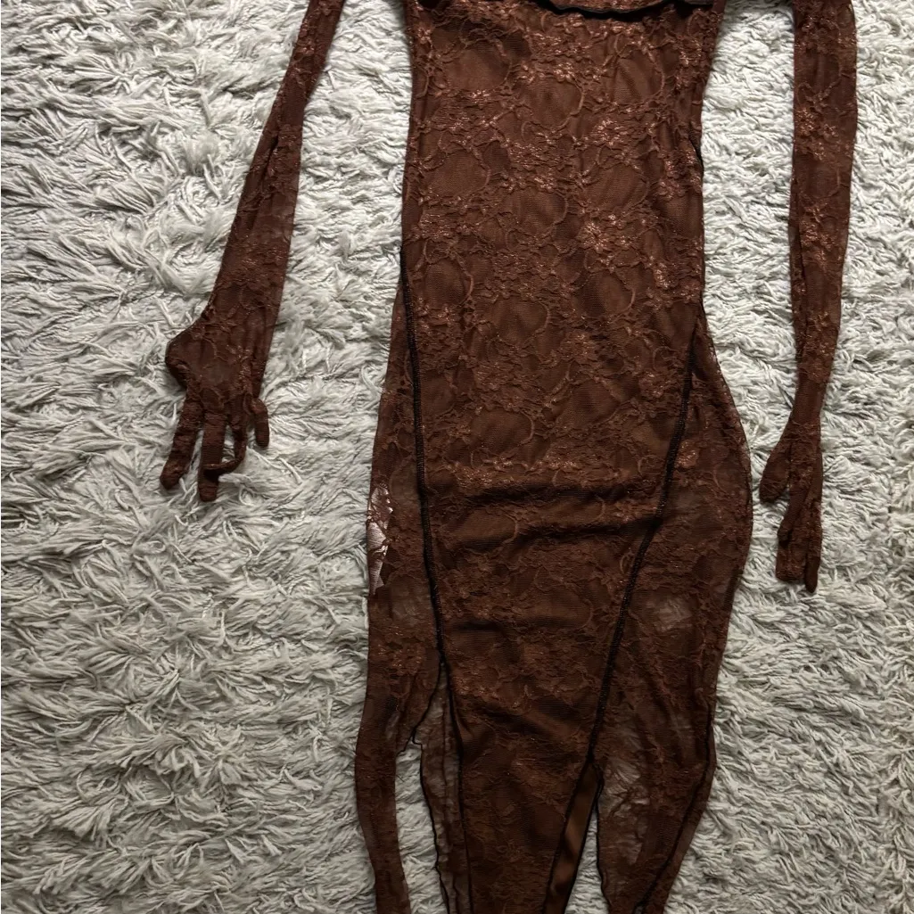 PrettyLittleThing Chocolate Lace Underwired Dress Size 2 - Image 12