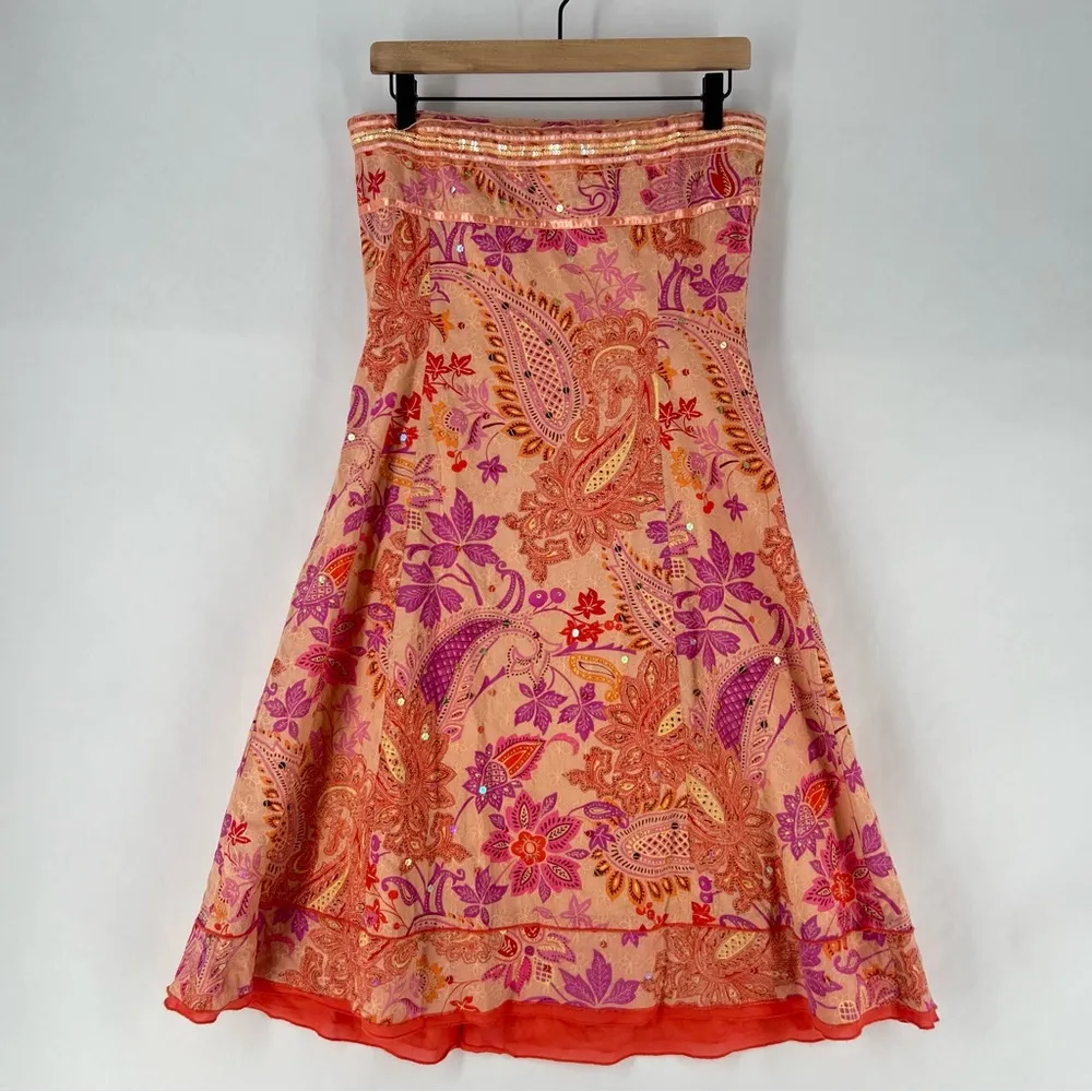 Express Y2K Floral Paisley Embroidered Sequin Embellished Strapless Sun Dress - Image 2