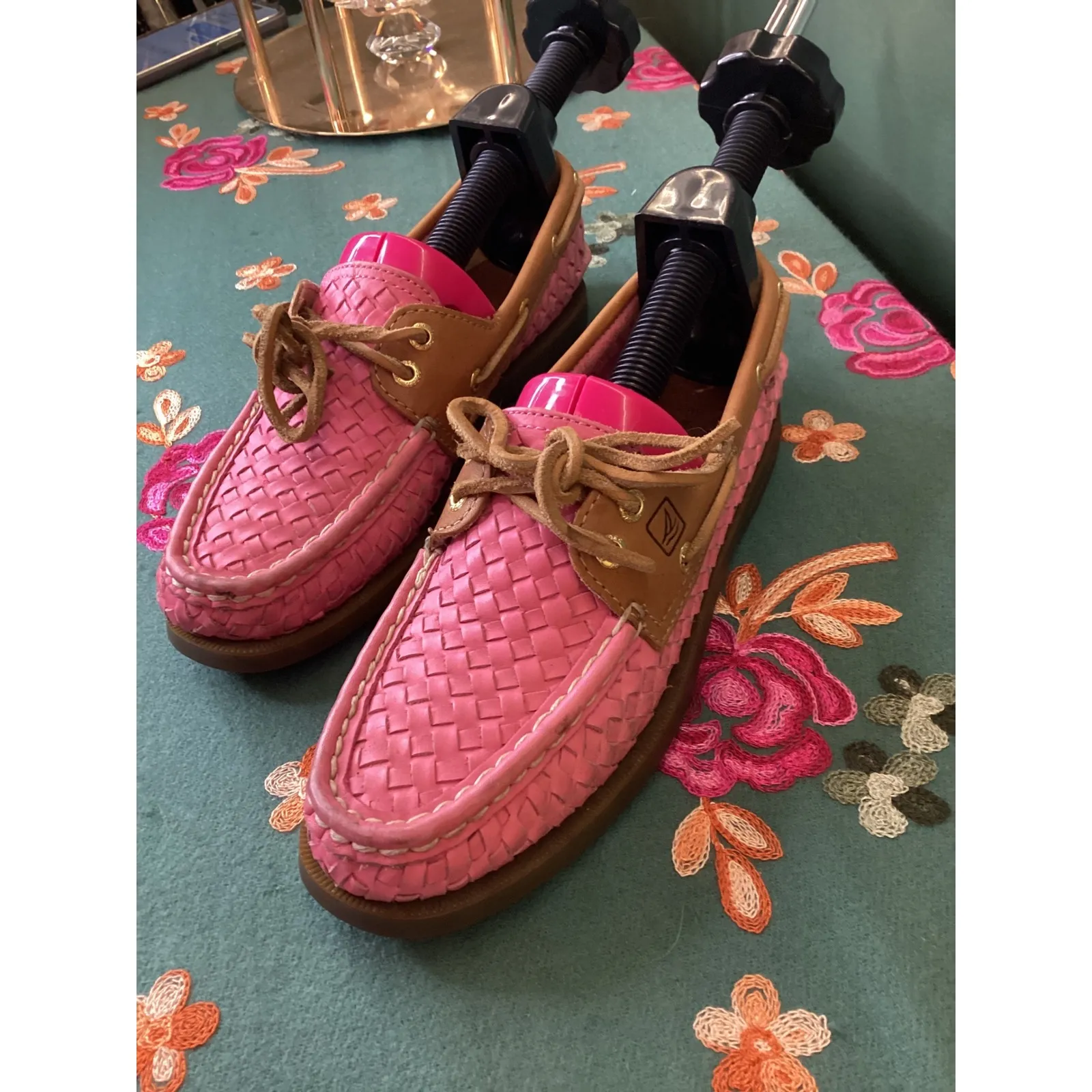 Sperry Top Sider Women's Pink Woven Leather Boat Shoes Size 6M - Image 2