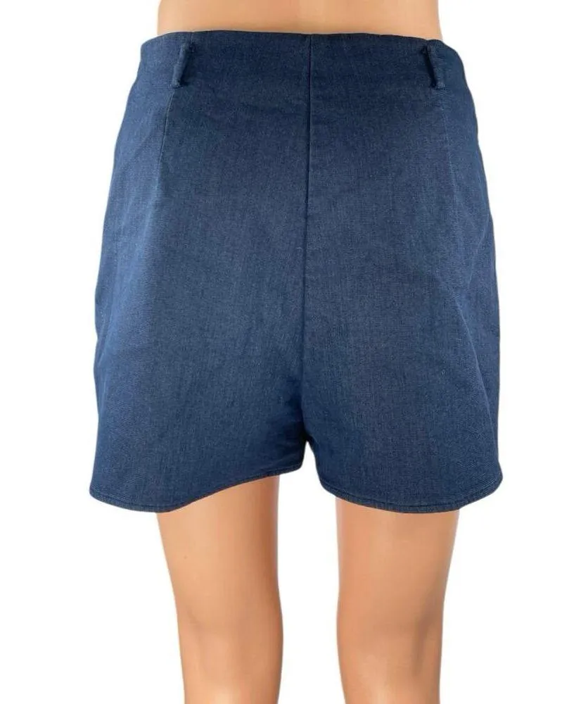 Zara Blue High Waisted Front Slit Zip Mini Straight Pencil Denim Skirt Skort MN - Image 3