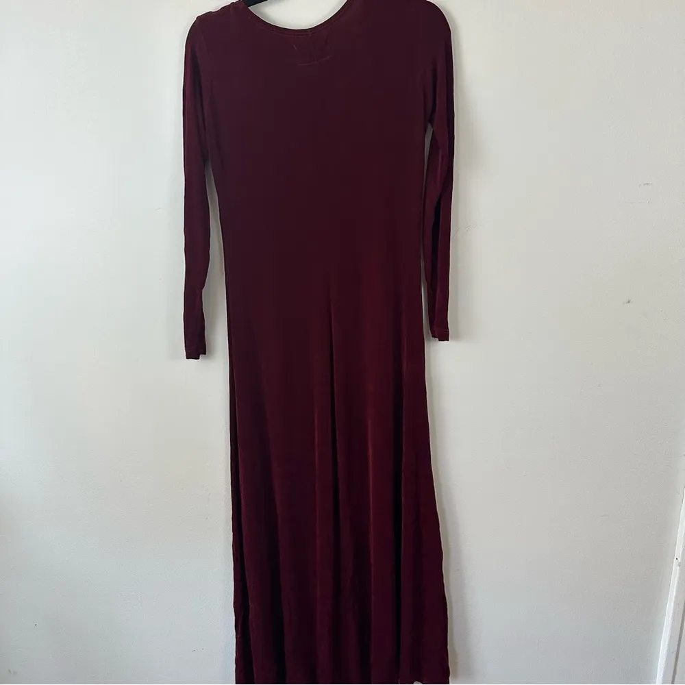 Flax by Jeanne Engelhart Maroon Long Sleeve Swingy Midi Length Dress Size Small - Image 4