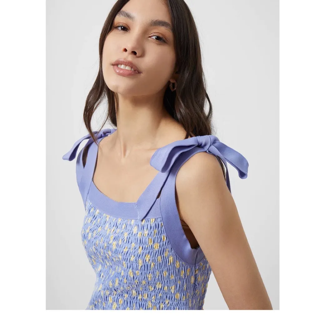 NWT FRENCH CONNECTION  Peony Doria Ruched Dress In Paradiso Blue Multi - Image 6