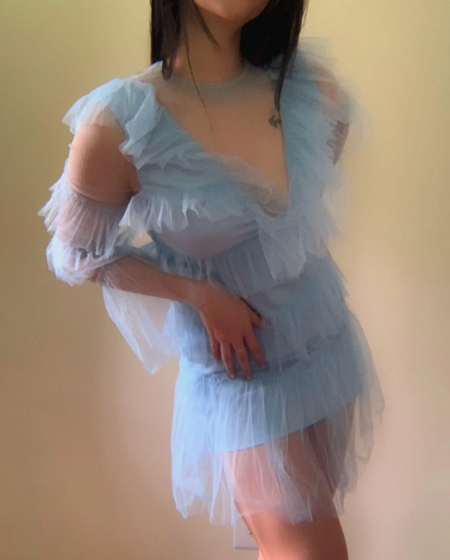 Baby Blue Sheer Layered Ruffle Mini Dress - Image 3