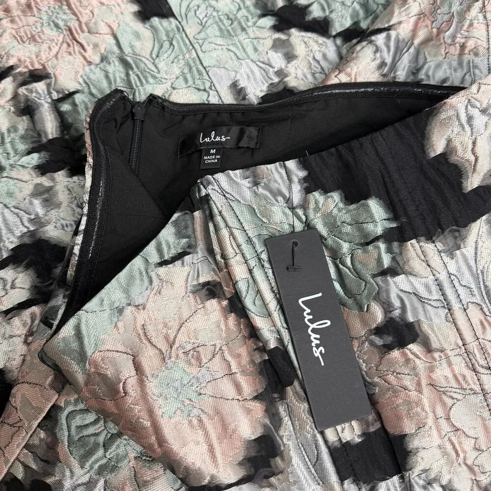 Lulus Upgraded Event Black Jacquard Strapless Bustier Midi Dress size Medium - Image 3