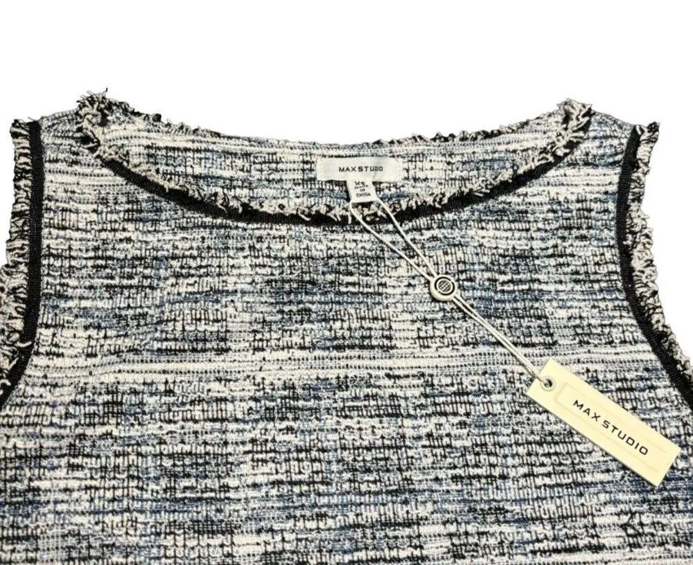 Max Studio XS Sleeveless Tweed Tank Top Blue & White - Image 5