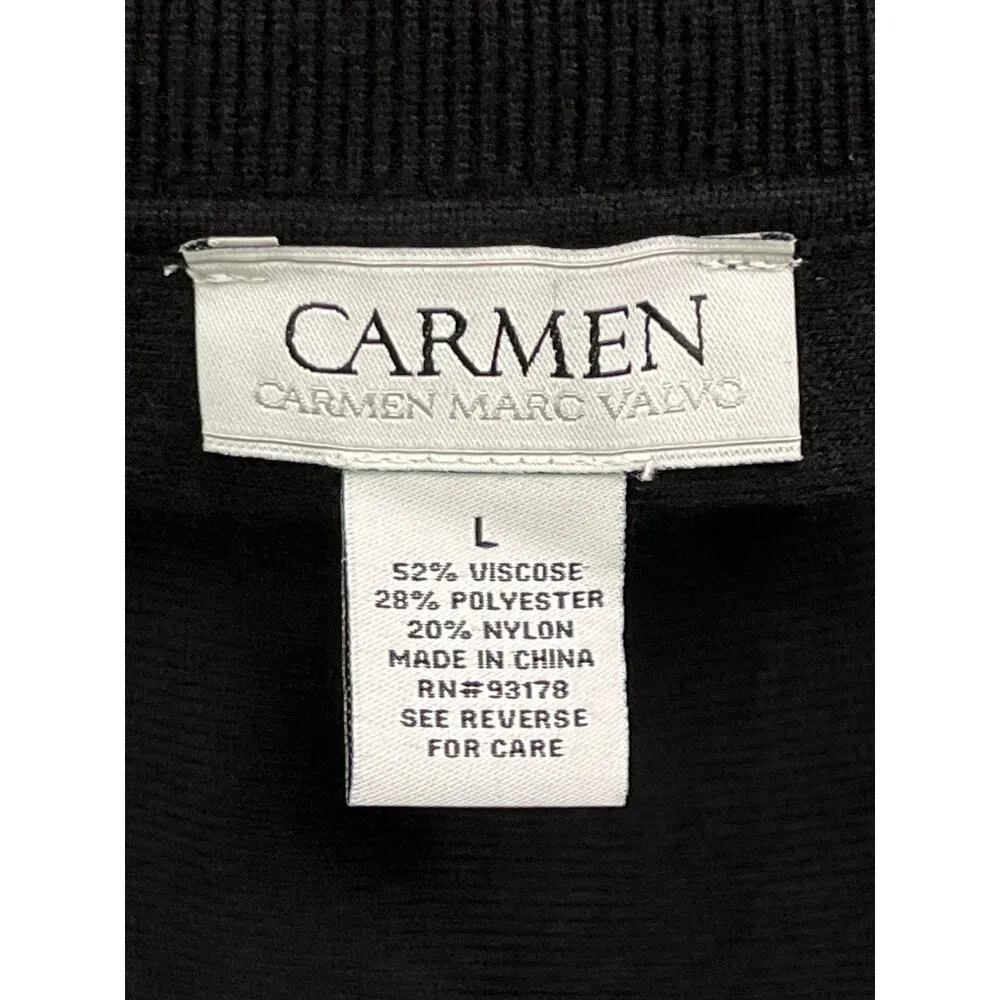 Carmen Marc Valvo Black Turtleneck Fringe Sweater L Viscose Blend Long Sleeve Size L - Image 2