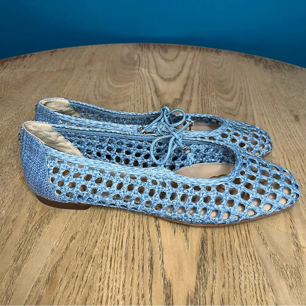 Sam Edelman New!  Marcie Ballet Flat Woven Raffia Blue Women’s Size 9.5 - Image 2