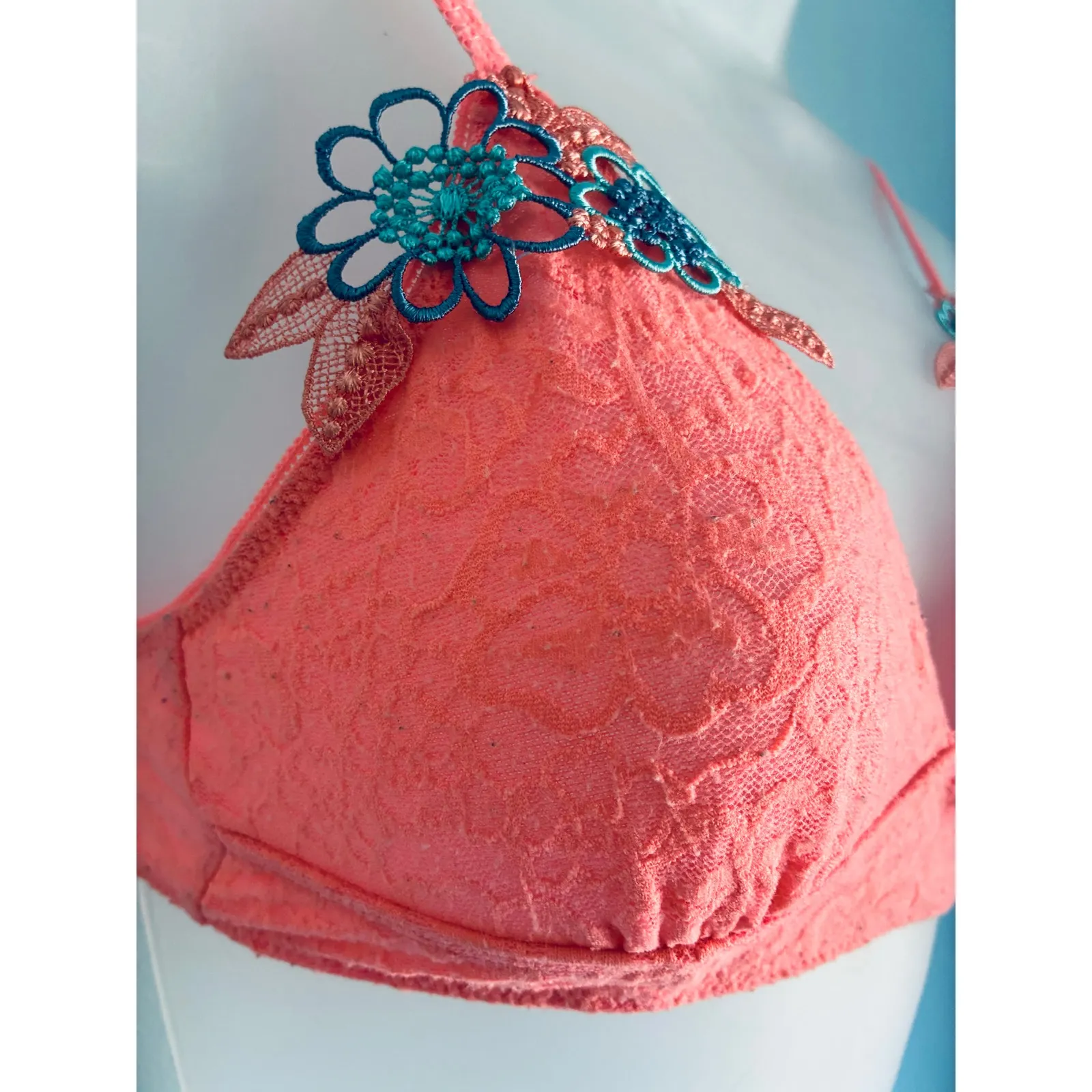 Aerie Bralette Medium Coral Appliqué Lace - Image 3