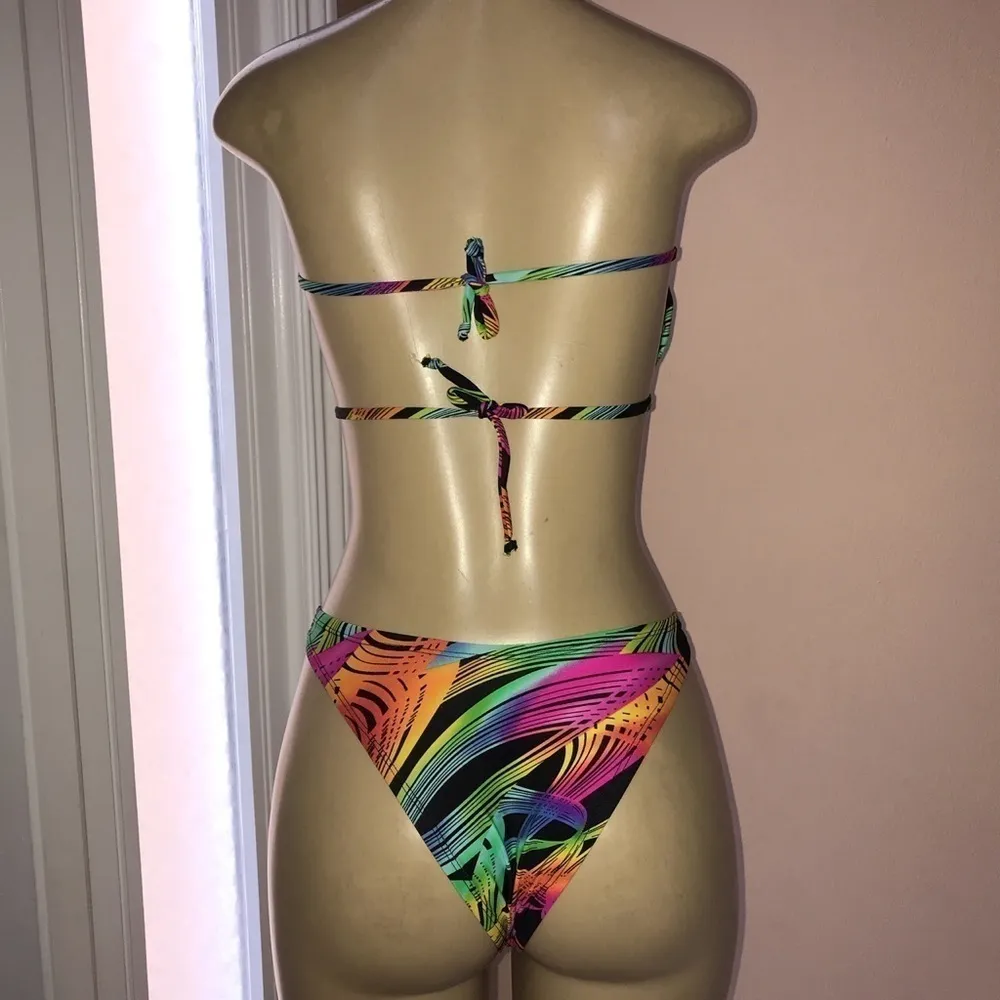 Zuliana Size Small Brazilian Cut Bright Print Bikini. Made in USA. New With Tags Pink - Image 3