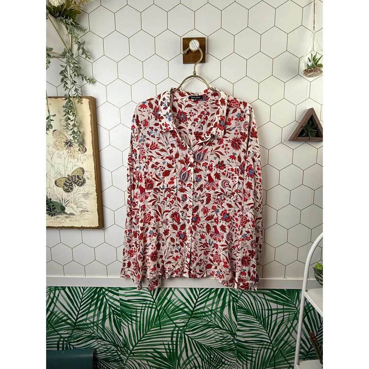 Dear John Red Malia V-Neck Floral Blouse - Size - Medium - Image 2