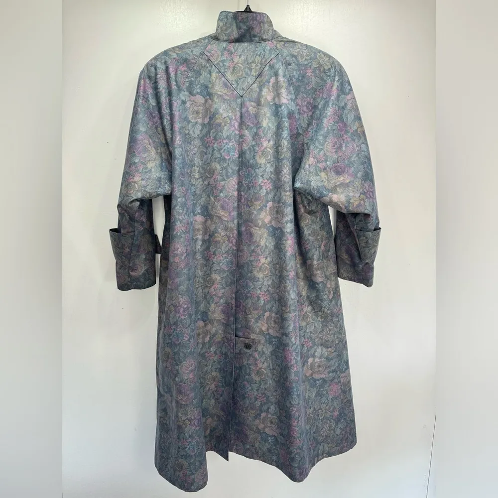 Vintage 1980s Union Made ACTWU Floral Trench Overcoat 12P Fits XXL - Image 2