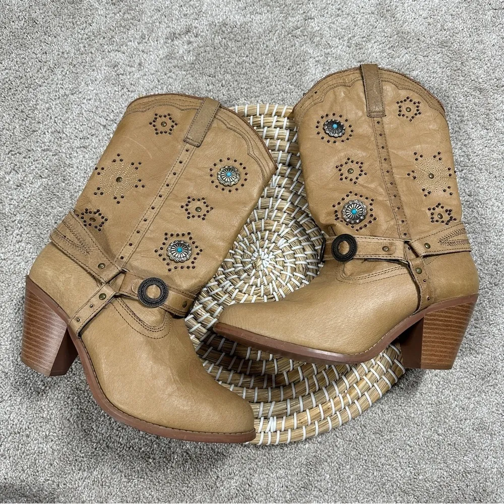 Dingo Addie Women’s Harness Boots Mid-Calf Rhinestone Western Rodeo Cowgirl Tan - Image 14
