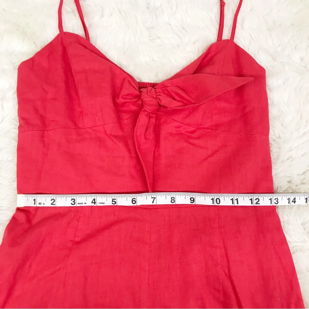 GIANNI BNI Red Linen Spaghetti Strap Wide Leg Jumpsuit Tie Bow Front Size‎ 4 New - Image 12