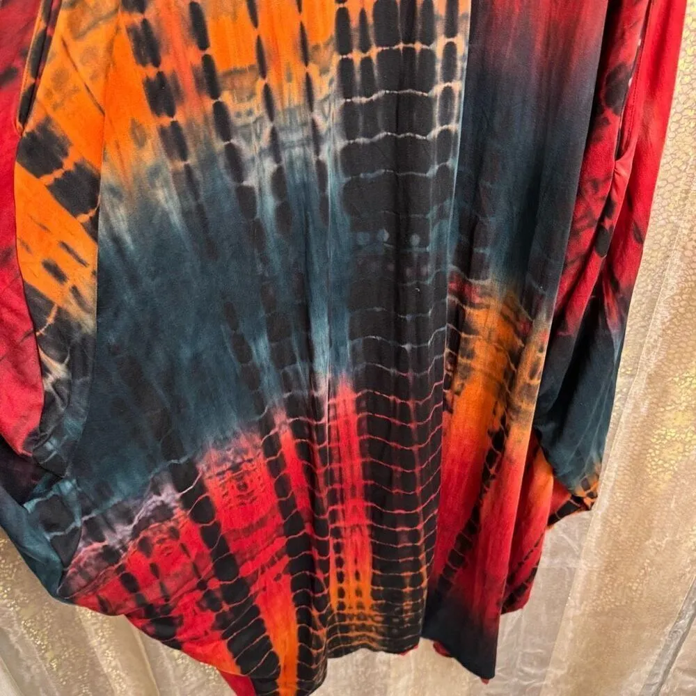 Votique Red Green Orange Tie Dye Stretchy Summer Maxi Dress M/L Size M - Image 7